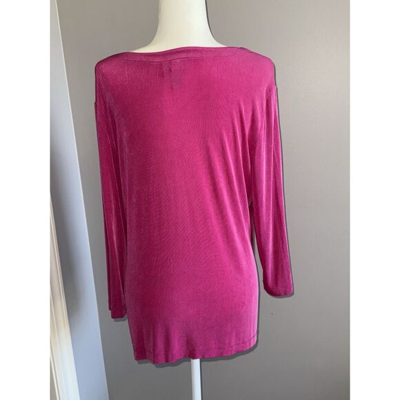 Chicos Travelers Slinky Top Sz 3 16/18 Pink Tunic Stretch Knit 3/4 Sleeve Classy - Picture 16 of 16